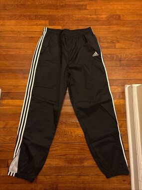 Men’s vintage Adidas Black Track windbreaker Pants White Stripes size XL